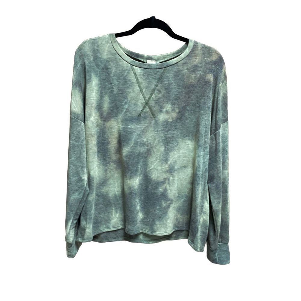 7th Roy Army Green Tie Dye Long Sleeve Top Size Large